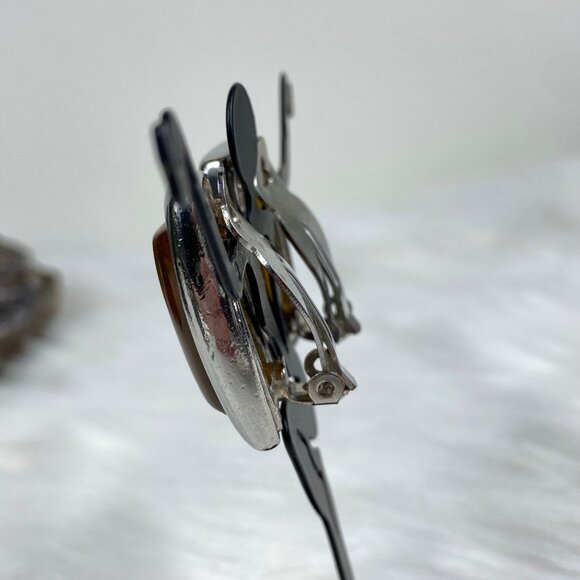 Vintage Faux Amber Silver Tone Rectangle Clip-on Earrings 1.25" X .75" - Picture 8 of 8